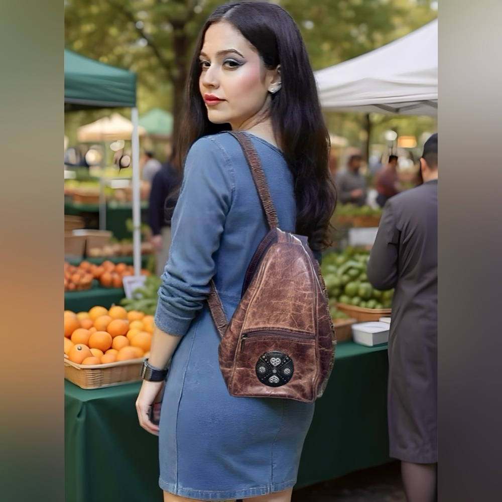 Brown Leather Vintage-Style Backpack